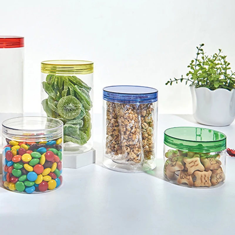 Food Jar Square Candy Jar with Lids Wholesale Clear Empty Food Grade 25/30/35/40/45g 700ml Big Plastic PET Customized Candy Gar