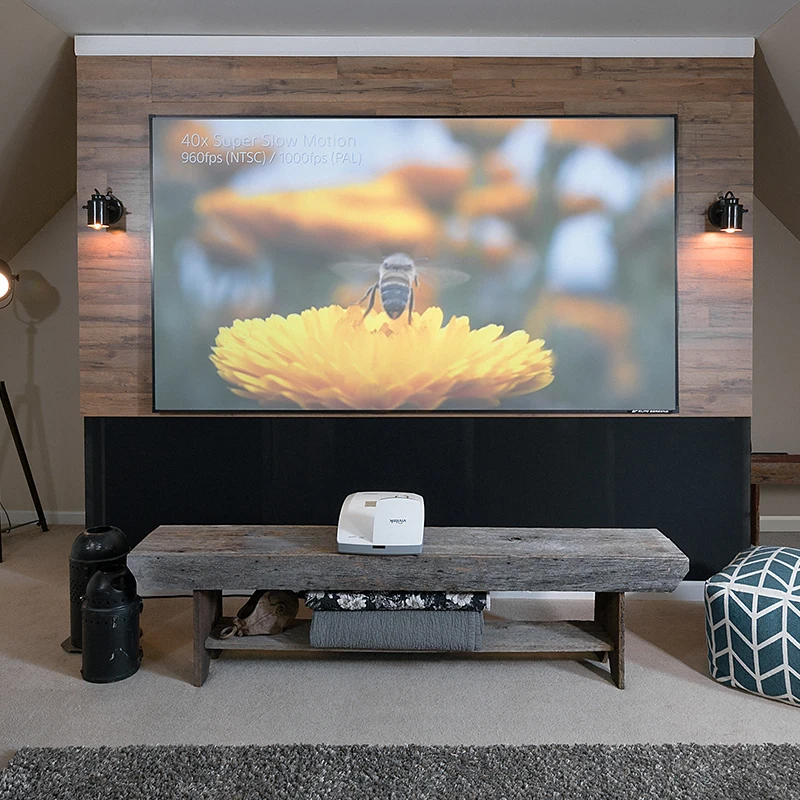 Fixed Frame Ultra Short Throw Projection Ambient Light Rejecting Projector Display Screen