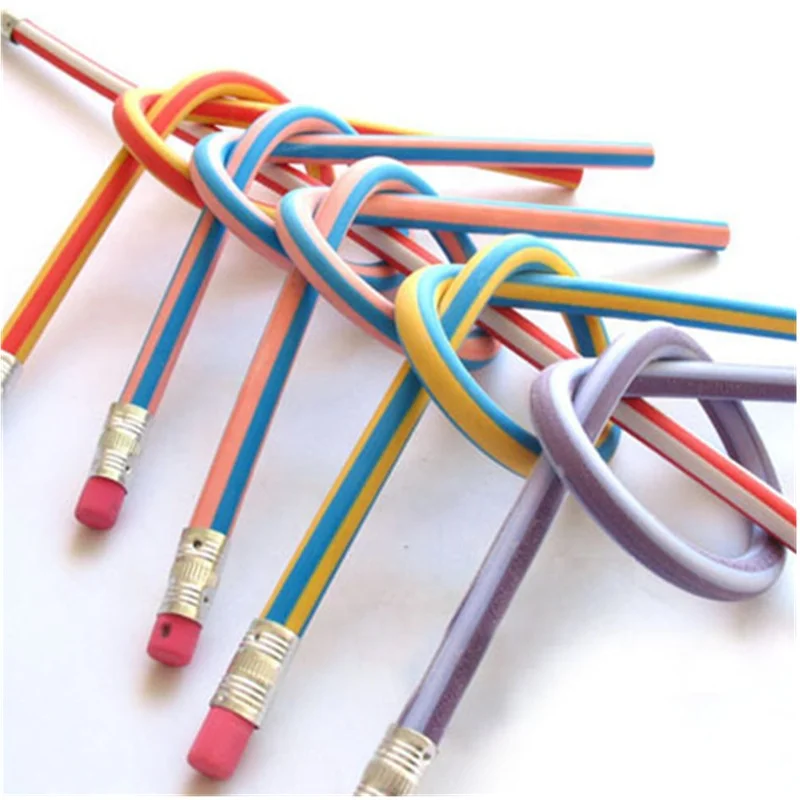 Funny Multi Colored Bendy Flexible Soft Pencils With Eraser For Kids Writing Study Magic Gift