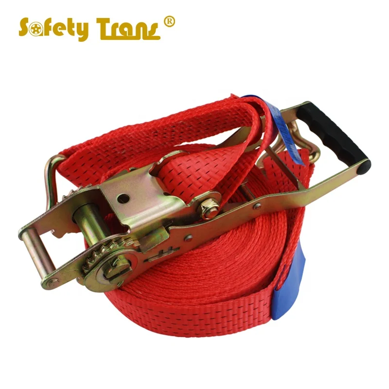 JIULONG 50mm ERGO RATCHET TIEDOWN 5T 12M RED WITH J HOOK en-standard