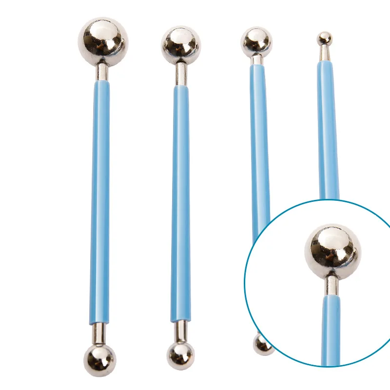 4PCS DIY Double-Ended Metal Ball Sculpture Modeling Stylus Clay Tools Stainless Steel Cake Dotting Tool Set For Decorating