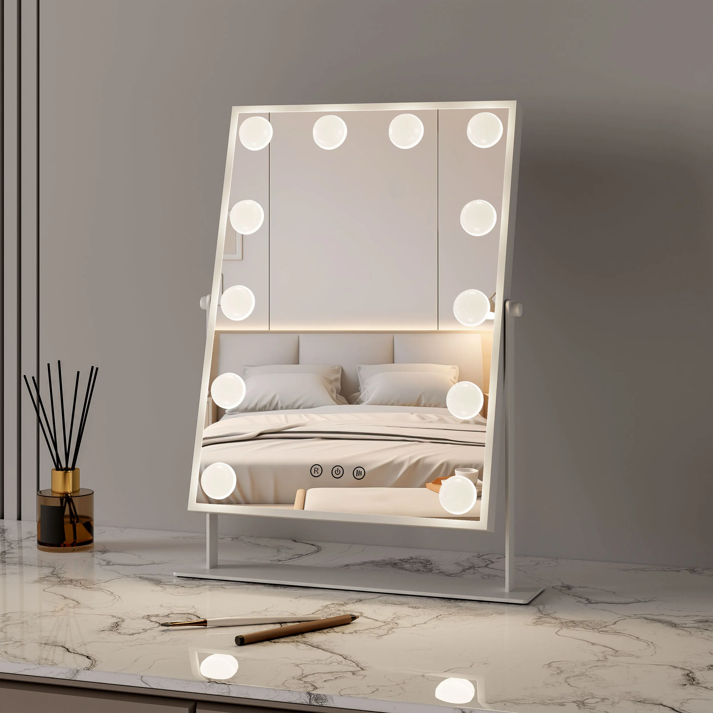 Hollywood Style Custom Logo 360 Rotation With Led Light Makeup Table Bulbs Hollywood Vanity Cosmetic Mirror