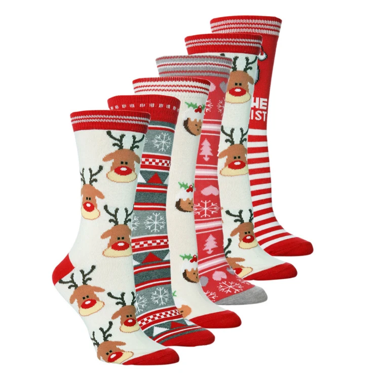 Autumn Winter Christmas Warm Snowflake Elk Santa Claus Gingerbread Man Cartoon Cute Couple Mid-Tube Socks