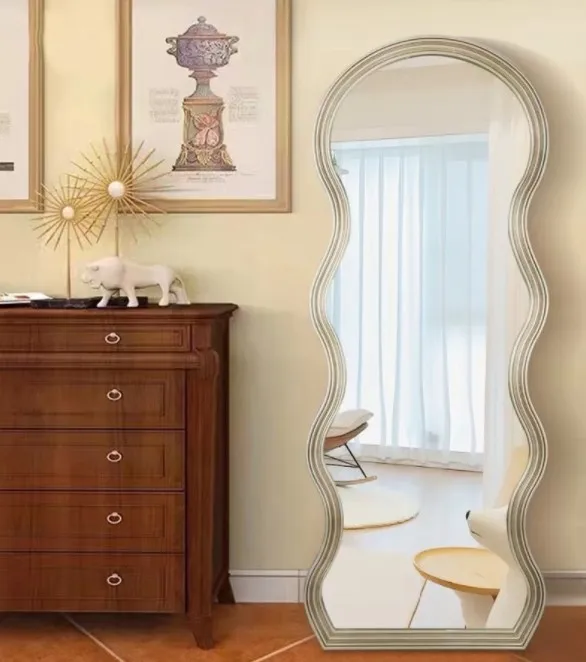 2022 Modern wavy full-length mirror cloakroom dress floor mirror creative simplicity art deco mirror