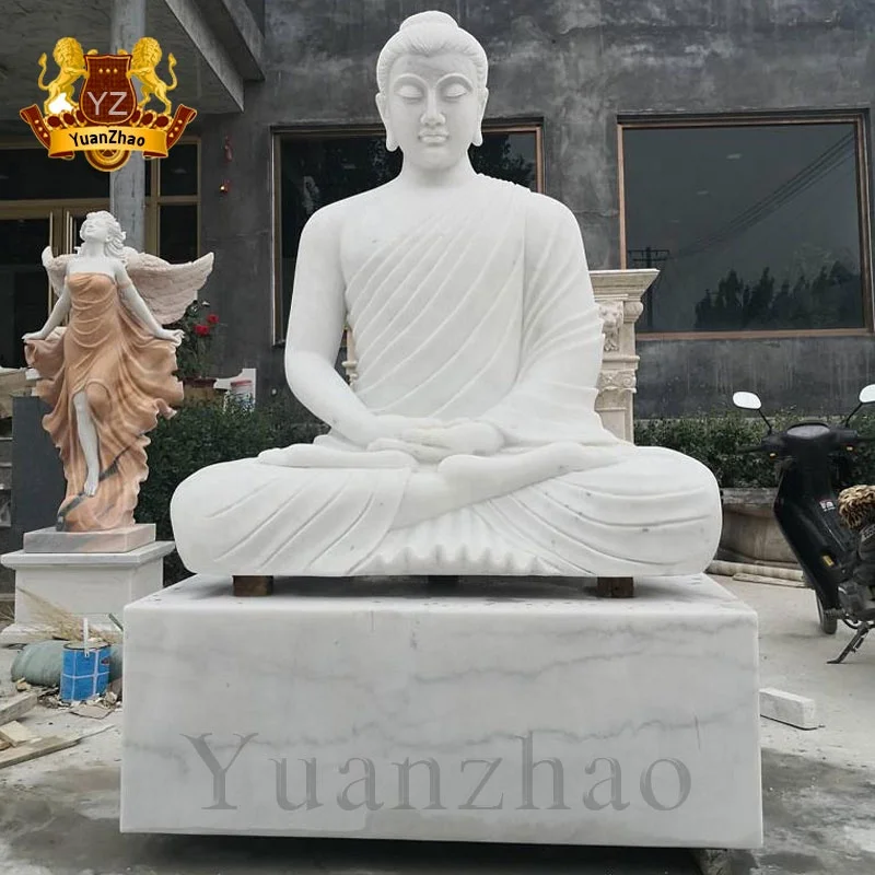 High Quality Stone Carvings And Sculptures White Marble Stone Sitting Buddha Statue