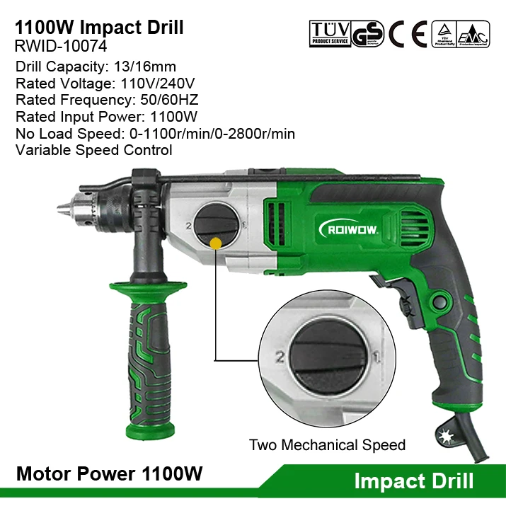 1100W Professional Power Tools 13MM/16MM Electric Impact Drill Variable Speed Power Impact Hammer Drill Machine