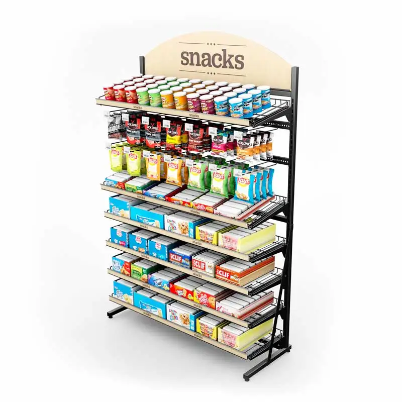 Custom Supermarket Biscuit Candy Snack Food Drink Water Bottle Metal Wire Mesh Basket Display Rack Stand