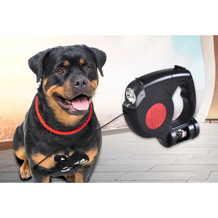 LED Light Retractable Dog Leash Poop Bag Trash Bag Anti-winding Anti-skid Handle