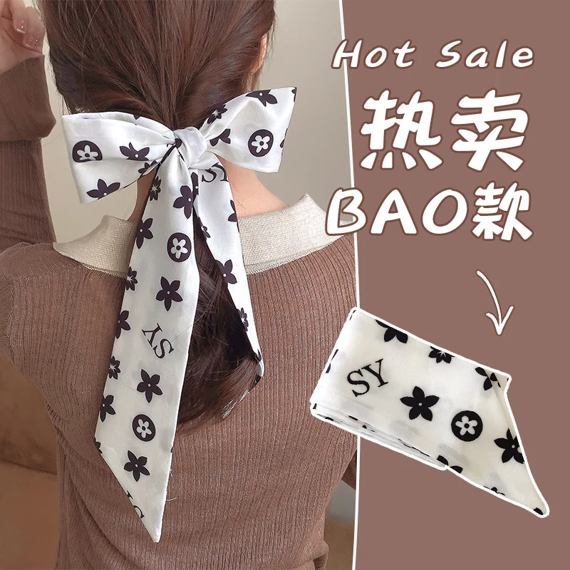 Thin and narrow strip tie women 2021 French retro hair scarf ins wind gentle and elegant hair band tie strap