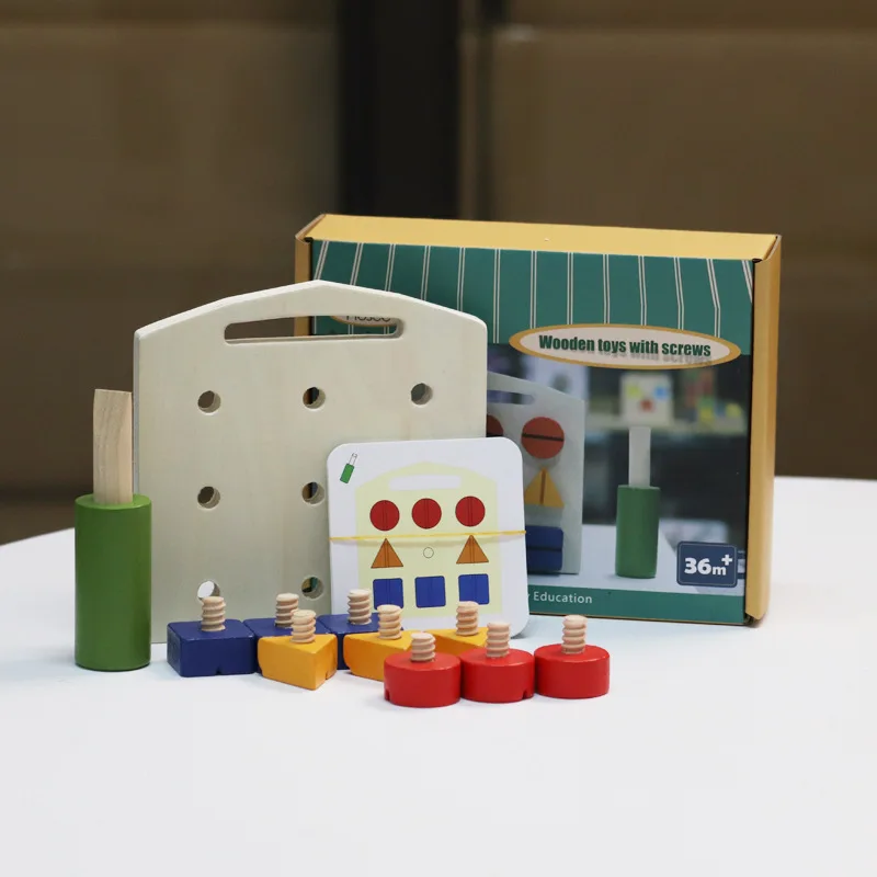 New Arrival Wooden Montessori Set Toy Geometric Shape Screw Game Educational Nut Shape Matching Toys For Kids