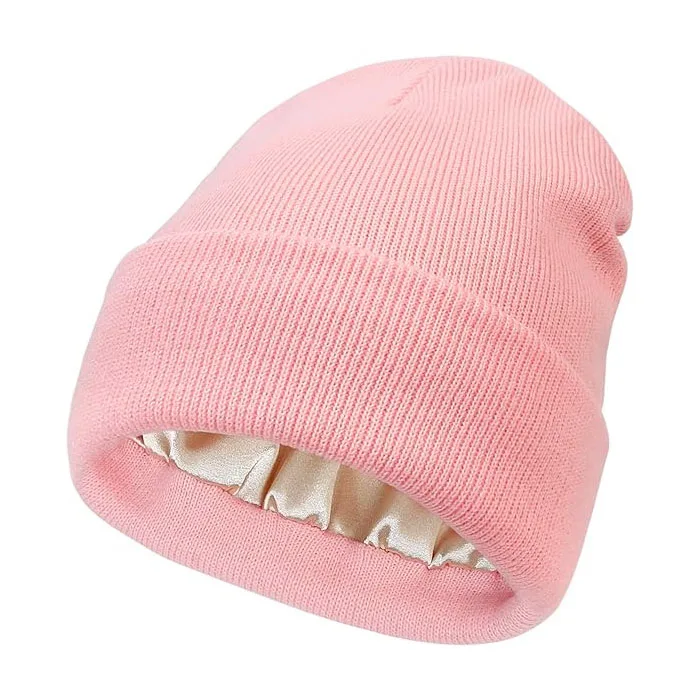 Customized Cuffed Satin Lined Beanie for Women Satin Linned Beanie Hat Soft Silk Lining  Skull Cap Beanie