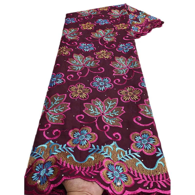 Ni.Ai 2024 Newest Swiss Voile Lace African Top Quality Cotton Lace with Stone Embroidery Flowers Fabric for Women Wedding Party