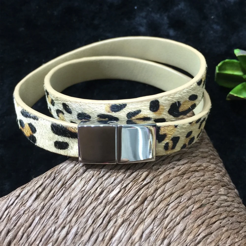 
Leopard Print Horse Hair Thin Truth Leather Handmade Bracelet 