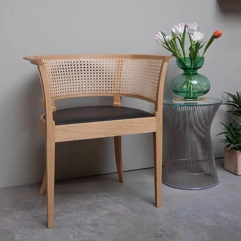 Morden Nordic woven cane black bamboo Rarran dinding chair wooden chair PU seat wicker for hotel dining chairs upholstered