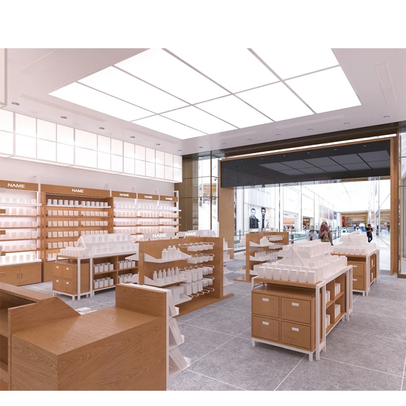High End Pharmacy Furniture Shelving Wooden Farmacia Display Pharmacy Rack Shelves With Pharmacy Drawer System