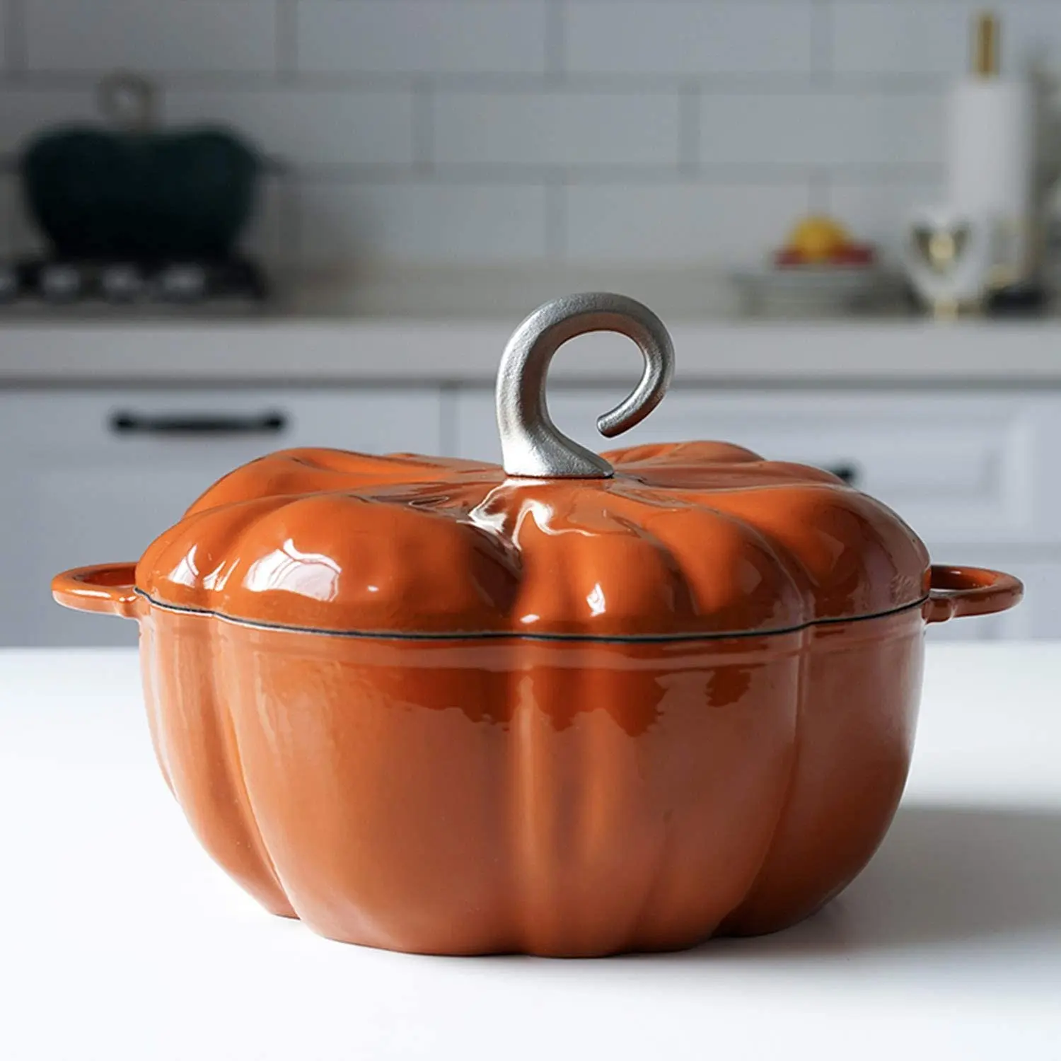 Factory Direct Multifunctional Enameled Cast Iron Dutch Oven-Pumpkin Stockpot with Lid Knob Two Handles Induction Cooker Stews