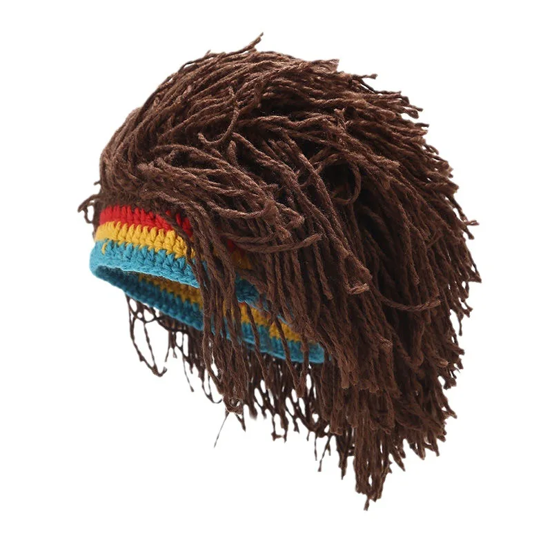 Wholesale Funny Wig Beard Hats Handmade Knitted Jamaican Rasta Beanie Hat with Dreadlocks Christmas Halloween for Men Women