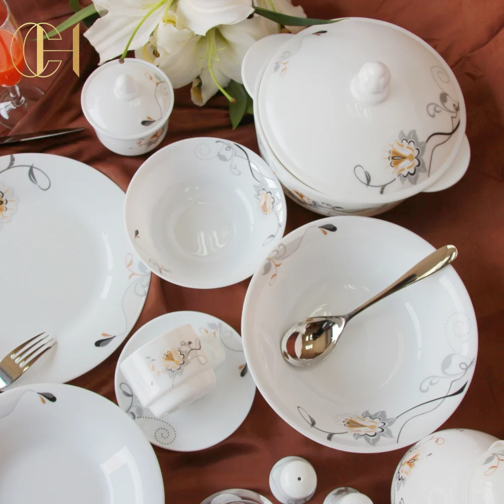 C&H 12 Piece White Kitchen Non-Toxic Scratch & Chip Resistant Microwave Dishwasher Safe Opal Glass Dinnerware