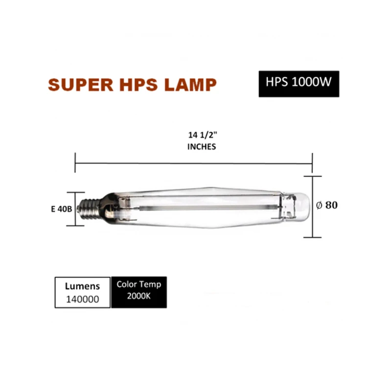 400w 600w 1000 watt E40 E39 high pressure sodium HPS grow light bulbs for hydroponics