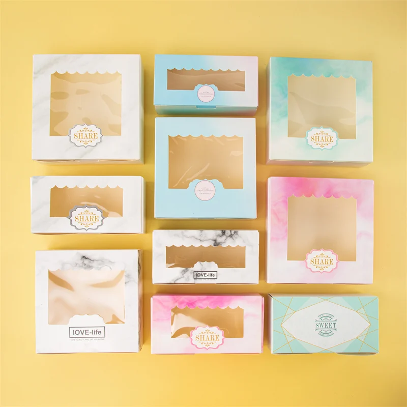 Custom Egg Yolk Crisp Cookie Baking Packing Box Donuts Chocolate Gift Clear Window Birthday Christmas Event & Party Favors