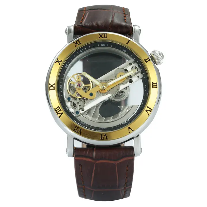 Top Brand WINNER Watch Men Auto Mechanical Golden Bridge Wrist Watches for Man Luxury Genuine Leather Strap Dress Male Clock