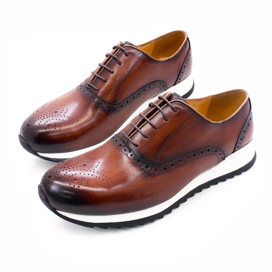 Premium High Quality Genuine Cow Leather Lace-UP Sneakers for Men Handmade Comfortable Casual Walking Style Men Shoes