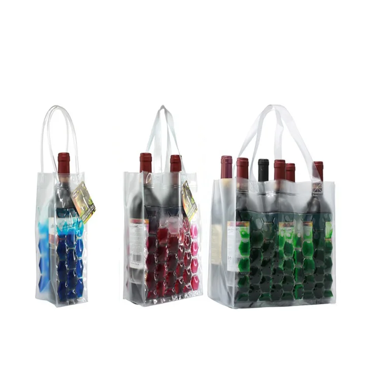 Promotional Colorful Portable Clear Tote PVC Wine Ice Cooler Bag Clear Lunch Cooler Tote Bag