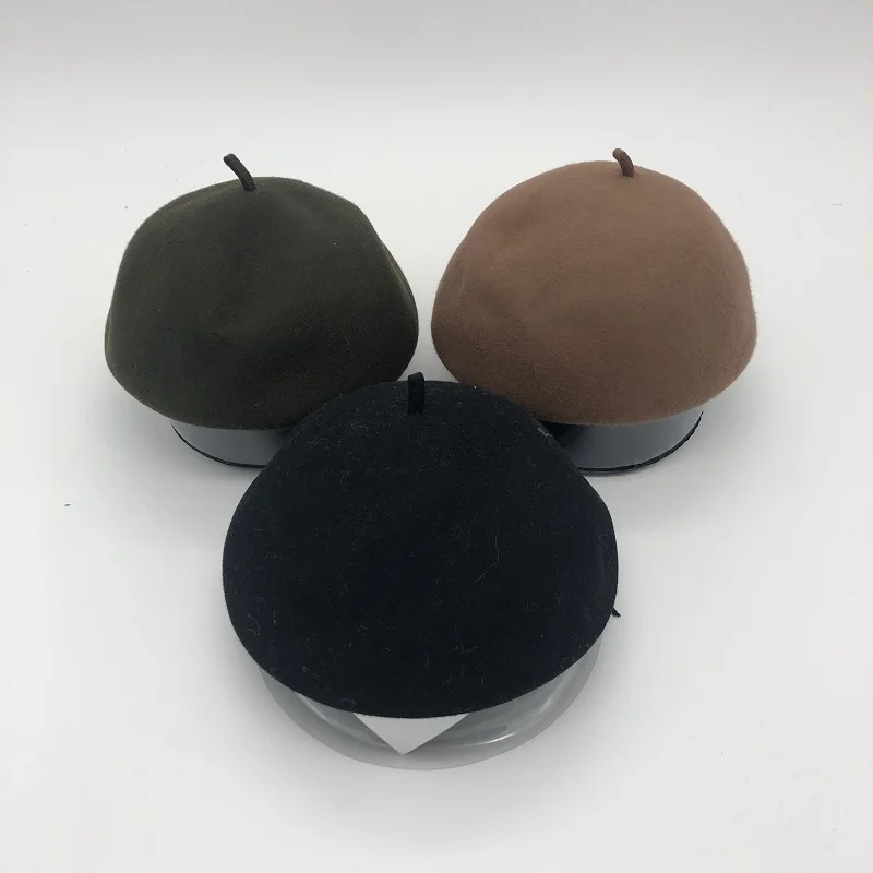
100% wool felt solid color fashion and character women beanie hat in winter 