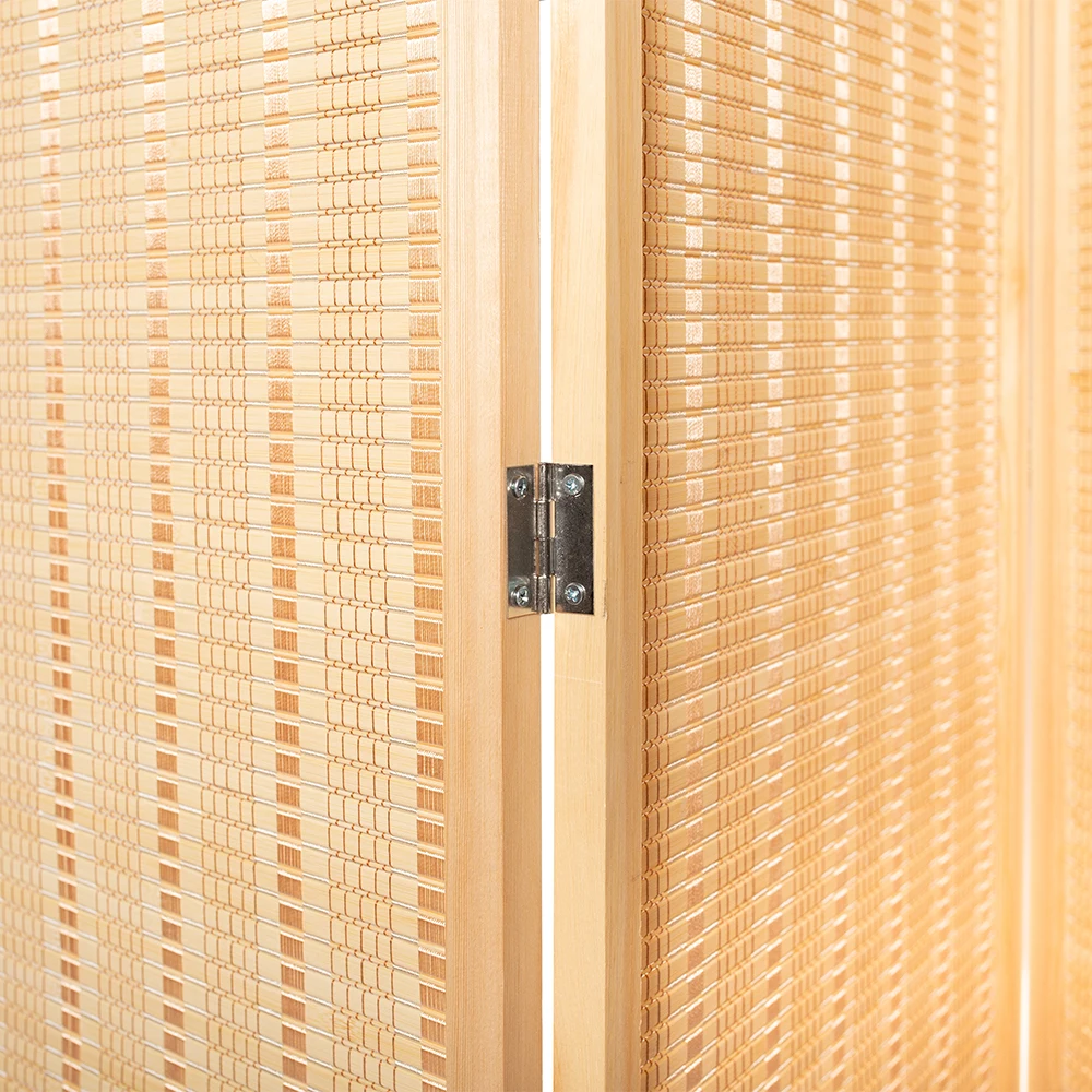 China factory supply natural woven wooden room divider furniture screen 4 panel for bedroom