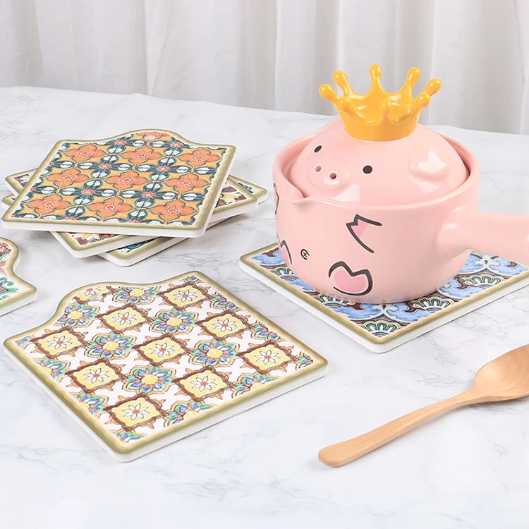 Custom Design Placemat Hot Pot Mat Non-slip Cork Heat Resistant Printing  Ceramic And Cork Trivet