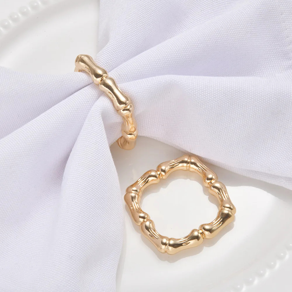 Classic Light Gold Metal Square Bamboo Napkin Ring for Home Decoration Festival Parties Everyday Use