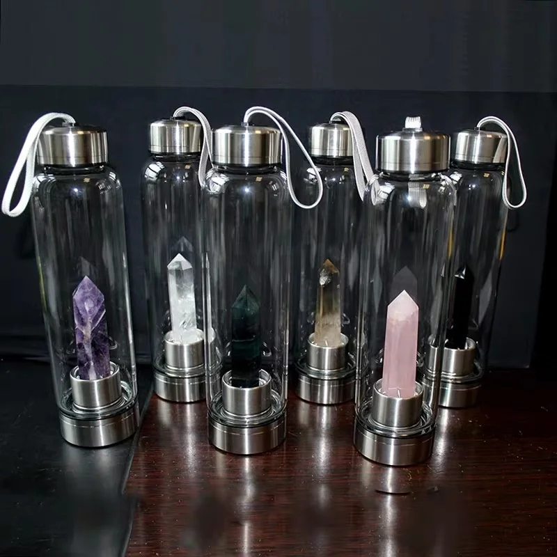 Whosale Natural Healing Rose Gravel stone Gemstone Crystal Points Glass Water Bottles