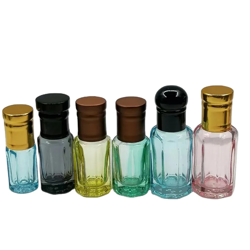 6Ml 3Ml 12ml oud essential oil roller bottle custom serum octagonal attar glass roll on bottle