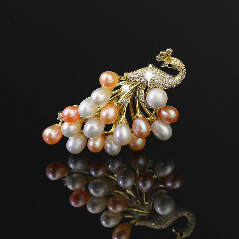 Elegant Peacock Copper Brooch Pin Accessories Zircon Imitation Pearl Corsage Jewelry Needle