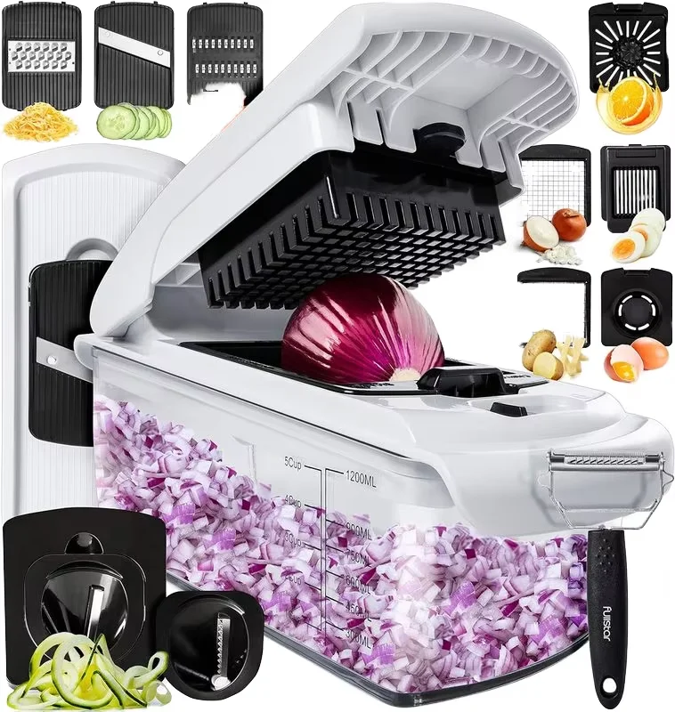 18-Piece Stainless Steel Rotary Grater and Shredder Multifunctional Manual Vegetable Cutter Set Household Plastic Garlic Tool