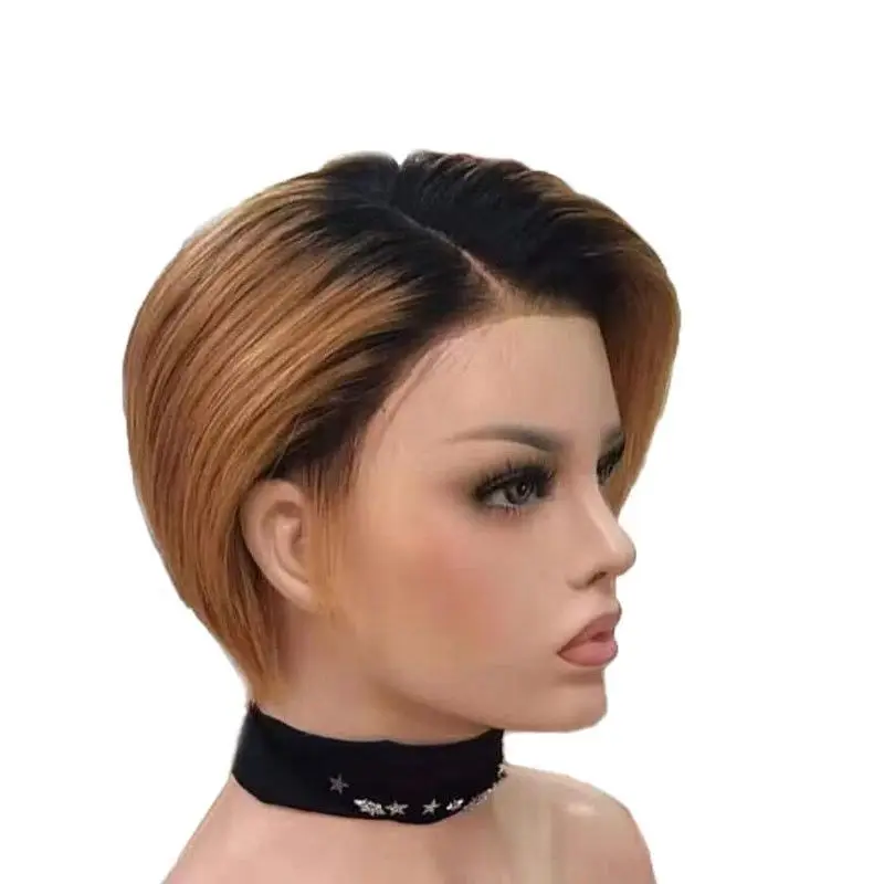 LINDAL 6 inch human hair wigs bob T part lace front short cut pixie wigs 100% virgin pixie human hair for black women