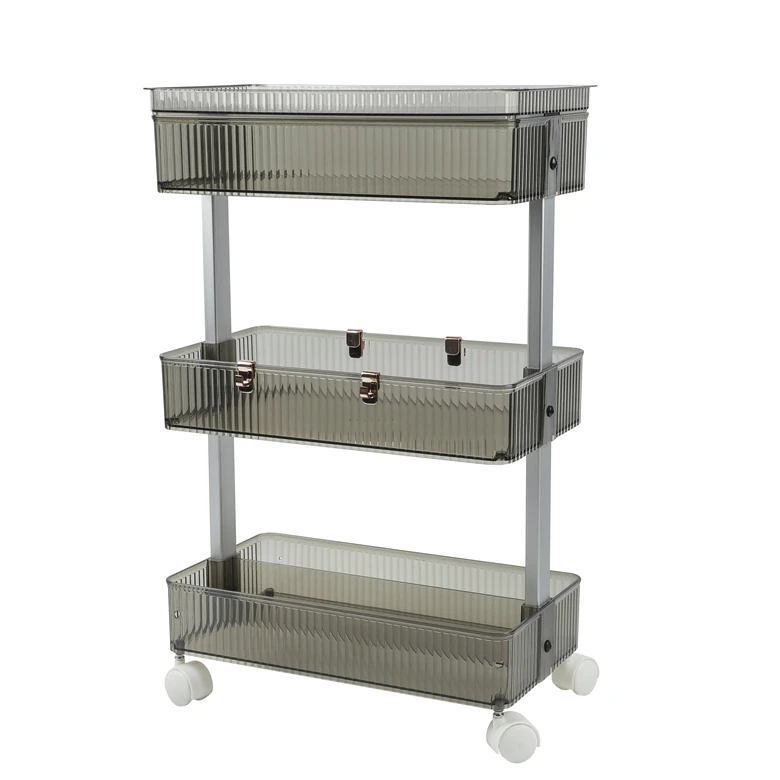 High Quality 3 Tier Rolling Cart Plastic Office Kitchen Storage Holder Rack With Wheels
