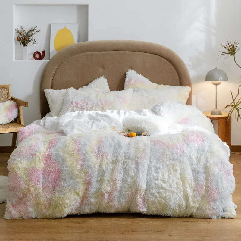  AB sides mink fleece crystal velvet 3pcs quilt cover pillowcase bedding set