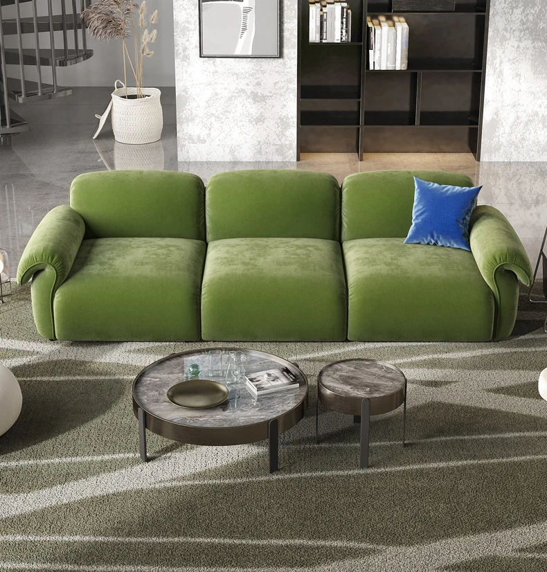 Italian Luxury Livingroom Sofa Emerald Dark Green Velvet Fabric Upholstered Modern Three Seater Sofa