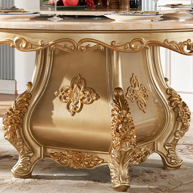 New european classic style dining room sets marble top wood dining table sets with 8 chairs No reviews yet