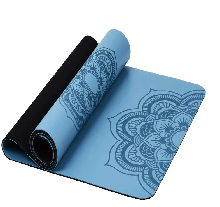 Eco Friendly PU Yoga Mat Made with Natural Rubber Bottom with Alignment Body Lines, Super Grip Non-Slip