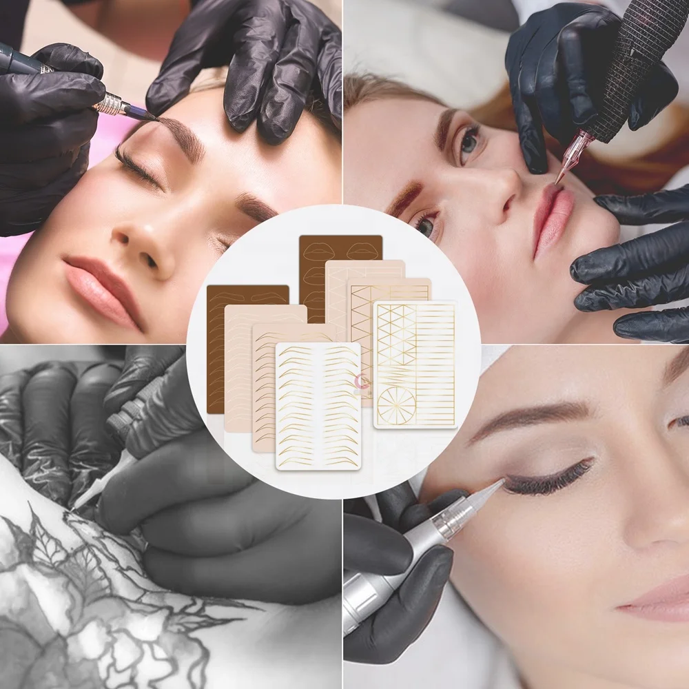 OEM Double Side Print Tattoo Training Pmu Brows Lips Line Silicone Sheet Microblading Practice Skin