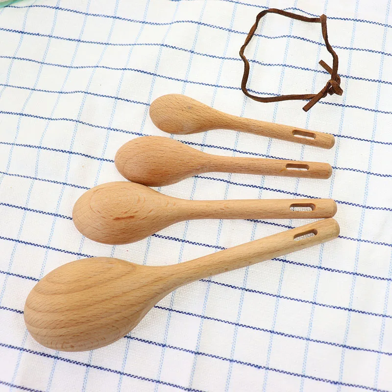 Hot Selling Natural Pack of 4 BeechWood Tablespoon Coffee Tea Spice Sugar Custom Eco Friendly Wooden Scoops Measuring Spoon Set