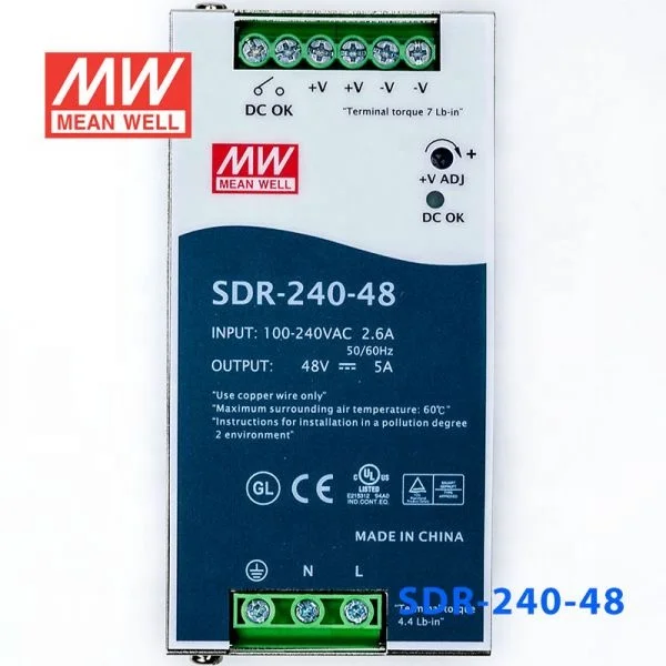 SDR-240 series 240W 24V/48V AC-DC PSU DIN RAIL SMPS PFC High efficiency ORIGINAL MEAN WELL SWITCHING POWER SUPPLY