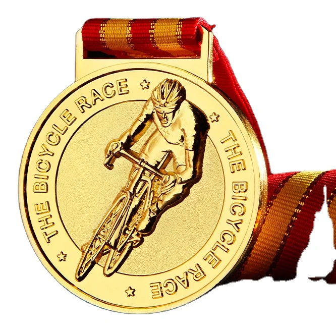 Souvenir Logo CyclistKarate Soccer Football 3D Blank Gold Trophy Lanyard Award Ribbon Sports Metal Custom Champion  Medal