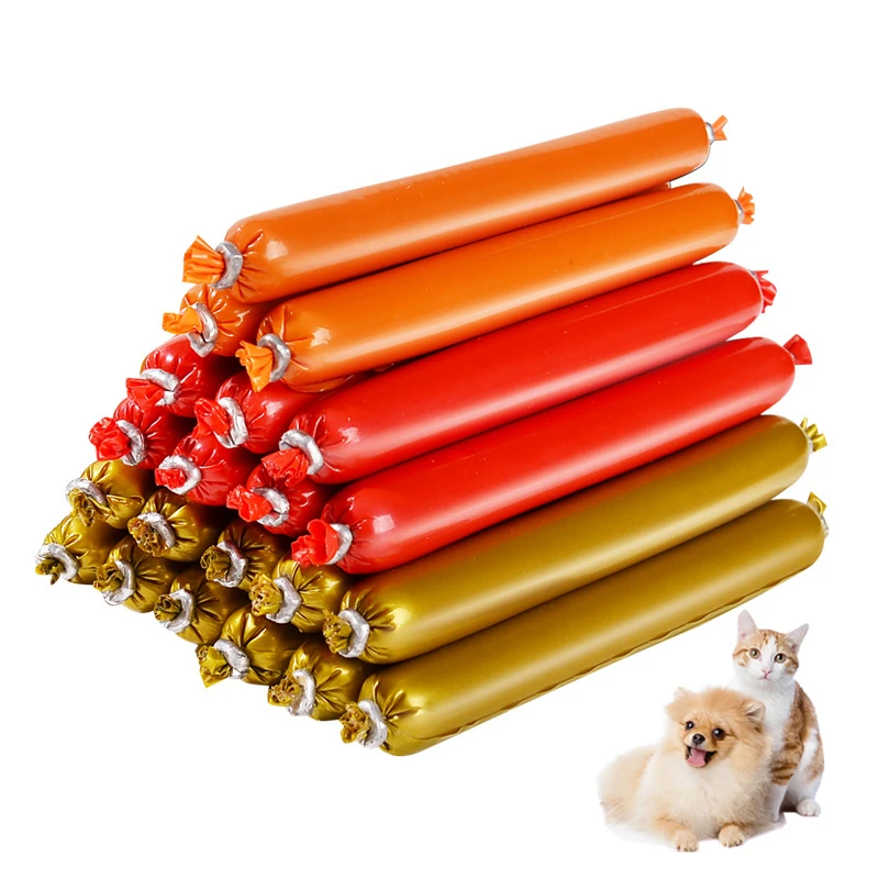 Factory Wholesale Bulk 15g Pet Snacks Ham Sausage Chicken Beef Duck Fish Flavors Dog Cat Food Pet Treats Pet Ham Sausage