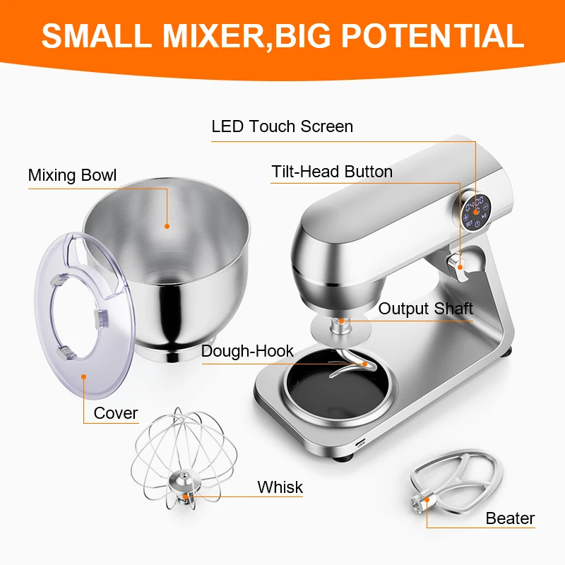 Household Cake Kitchen Food Processor Stand Mixer for Bakery 10+0 with LED Display Dough Foods Mixer