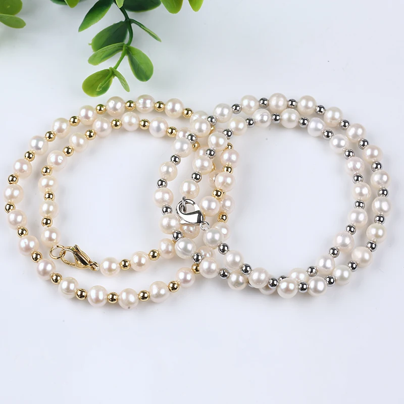 Wholesale 7-8mm Natural White Potato Shape Freshwater Pearl Necklace Women