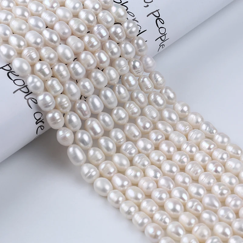 Hot Sale Natural Pearls White 8-9mm Rice Pearls Freshwater Pearl Strings Wholesale