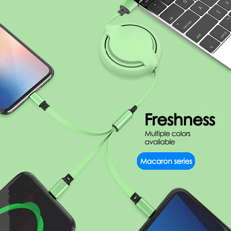 Christmas Gift Colorful Retractable 3 In 1 Usb Charging Cable Universal Multi Function 3 In 1 Usb Cable Fast Charging